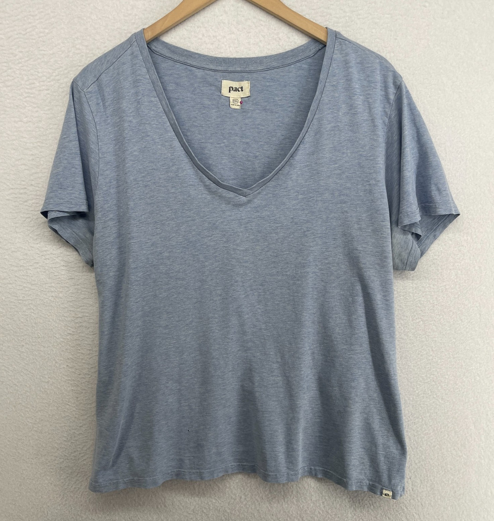 PACT Top Womens 2XL Organic Cotton Jersey V-Neck Short Sleeve Basic Tee Blue